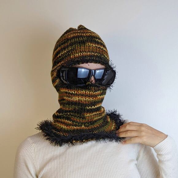 Forest Multicolor Fairy Grunge Fuzzy Knitted Handmade Balaclava Winter Hat - Picture 3 of 7